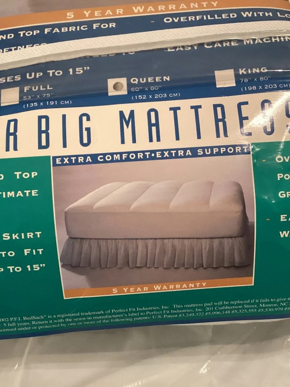 Bedsack Perfect Fit Queen Size White Mattress Pad with 15